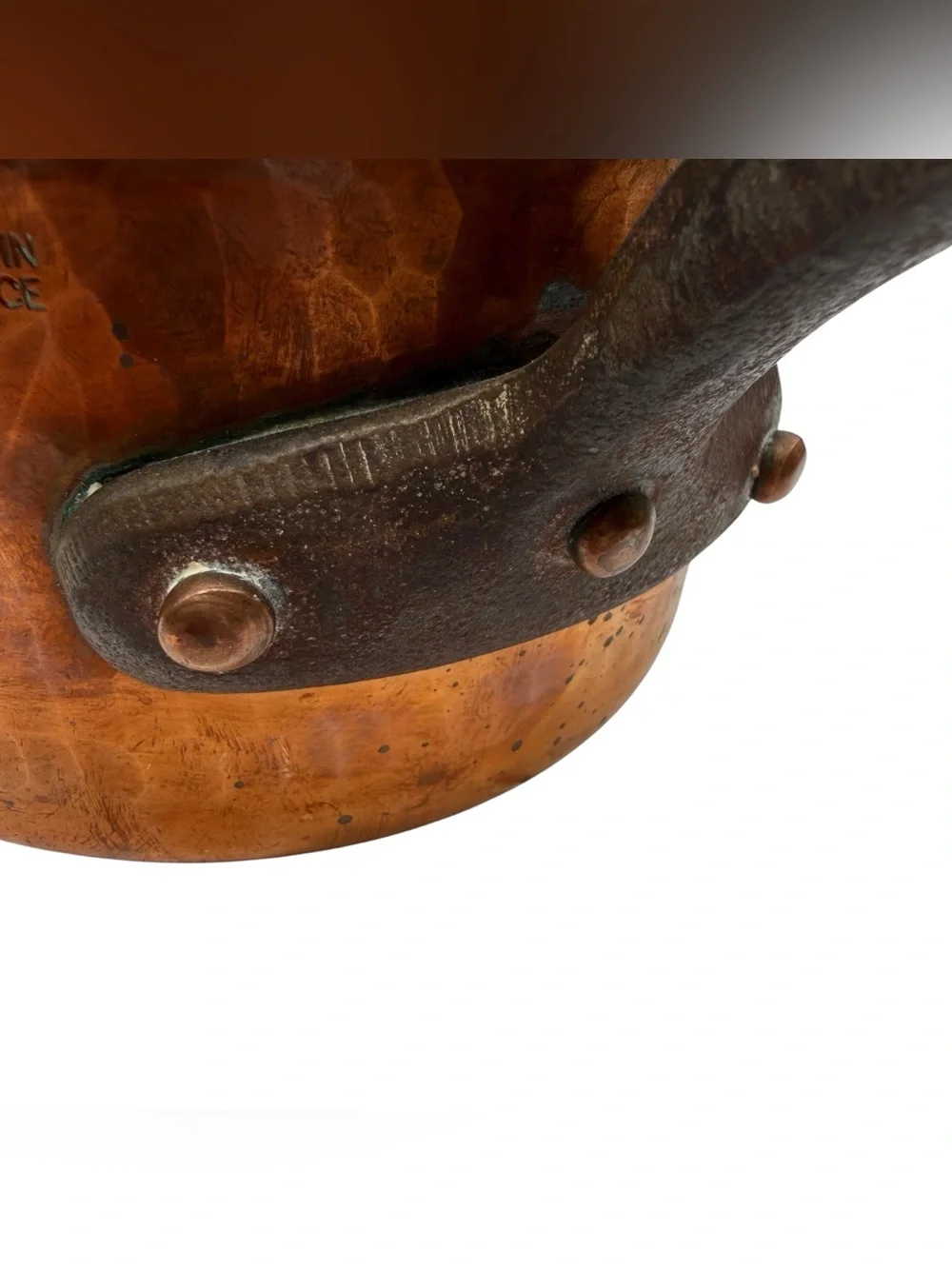 Vintage French Hammered Copper Saucepan Lid Cast Iron Handle Made France 6.5”